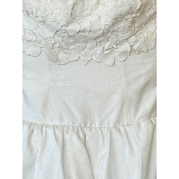BHLDN x Anthropologie Strapless Floral Applique Bubble Hem White Mini Dress - Picture 8 of 16